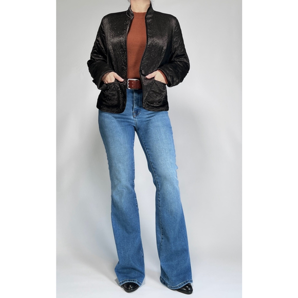 Banana Republic Womans Blazer Quilted Jacket Brown Silk Size L - Picture 9 of 11